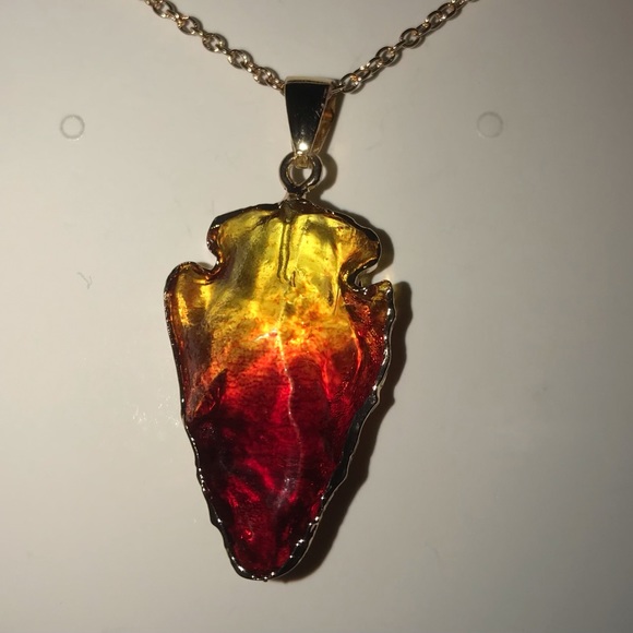 Ombre Arrowhead- Angel Aura Rainbow Quartz Striking Tip Point Head Gold Necklace - Picture 9 of 14